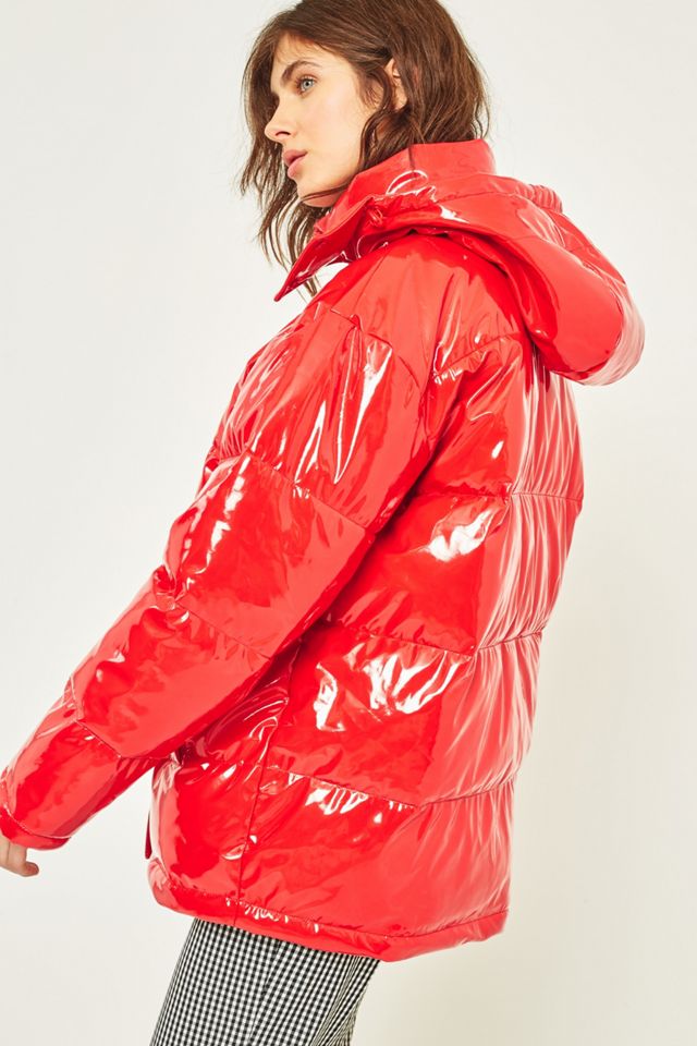 Light Before Dark Red Vinyl Hooded Puffer Jacket #5
