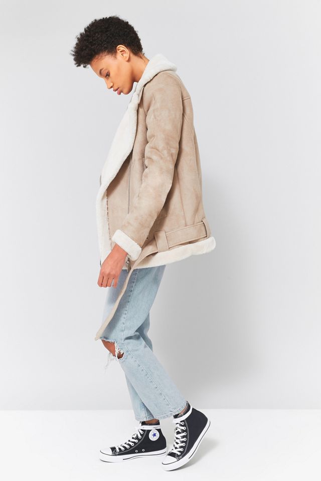 Light Before Dark Shearling Suedette Biker Jacket #3