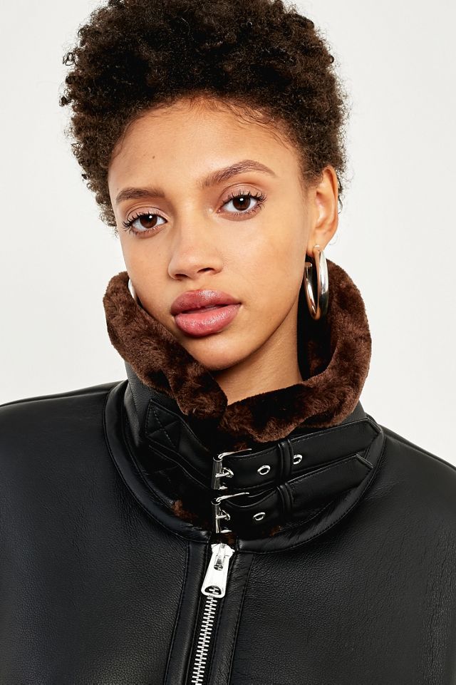 Light Before Dark Faux Leather Shearling Lined Aviator Jacket #2