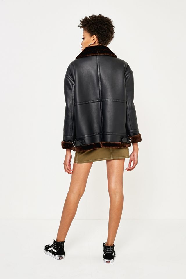 Light Before Dark Faux Leather Shearling Lined Aviator Jacket #4