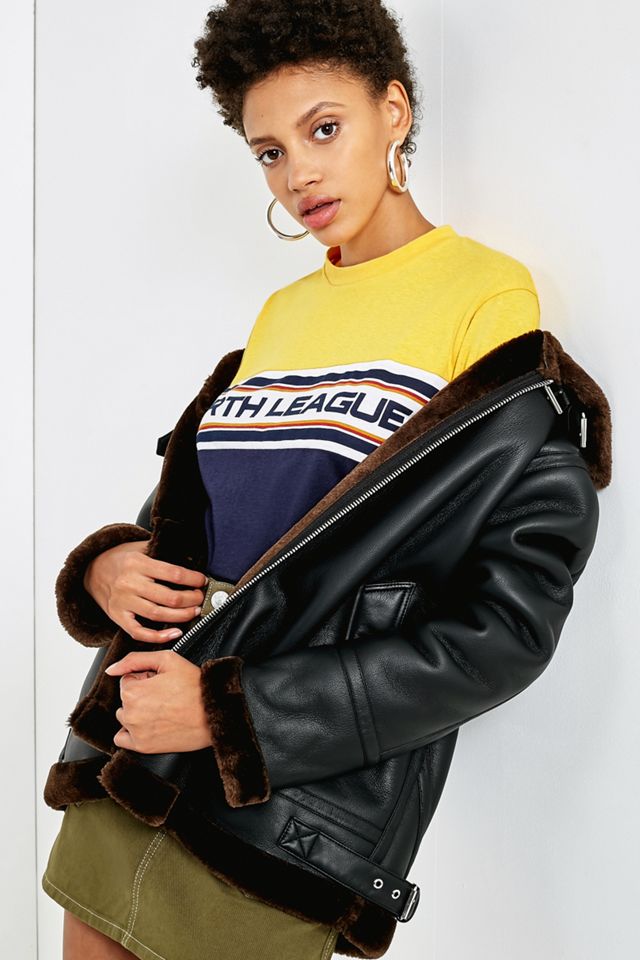 Light Before Dark Faux Leather Shearling Lined Aviator Jacket #5