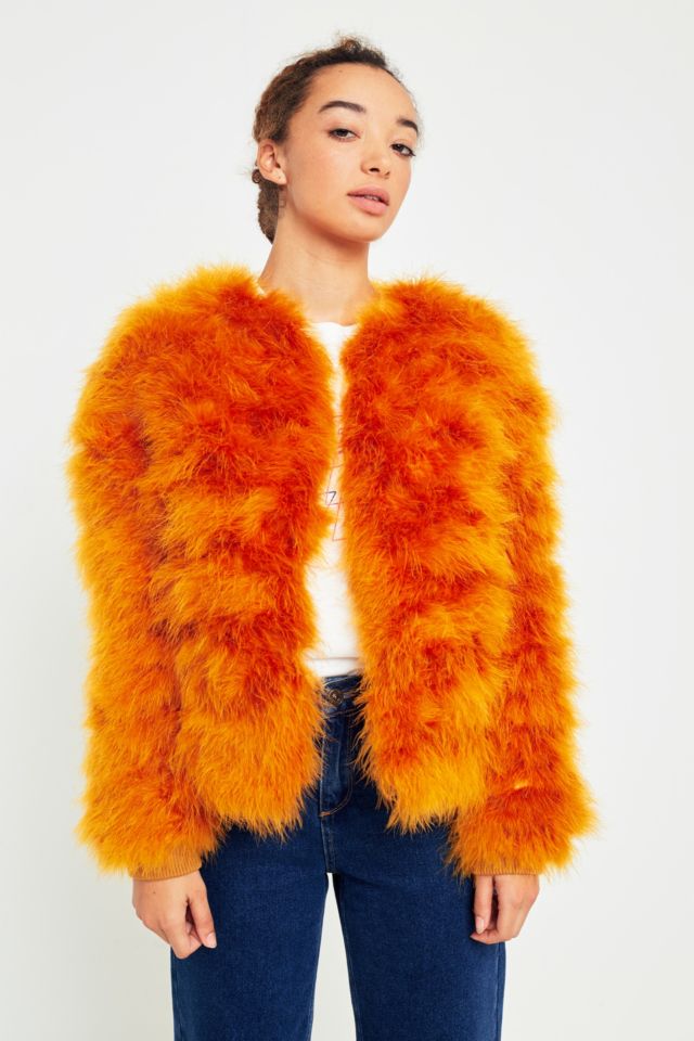Light Before Dark Orange Marabou Faux Fur Jacket | Urban Outfitters UK