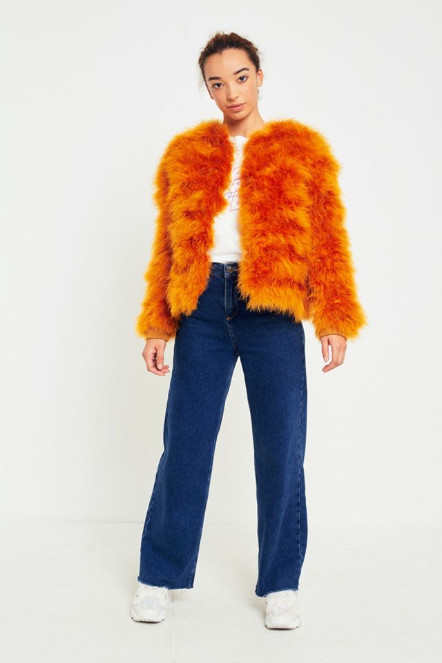 Light Before Dark Orange Marabou Faux Fur Jacket #1