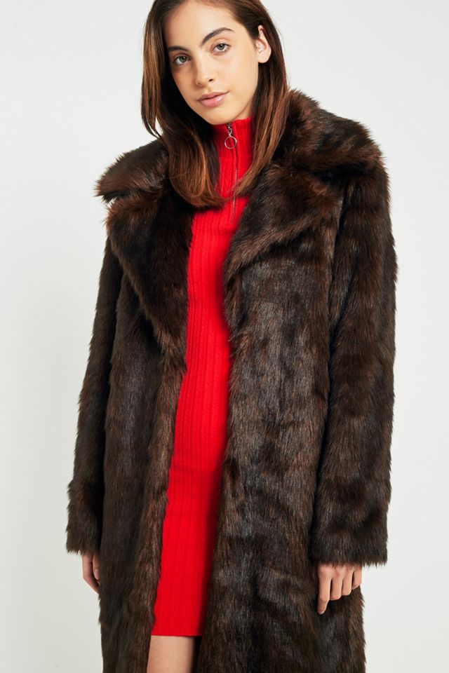 Light Before Dark Midi Chocolate Brown Faux Fur Coat #2