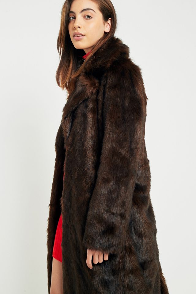 Light Before Dark Midi Chocolate Brown Faux Fur Coat #3