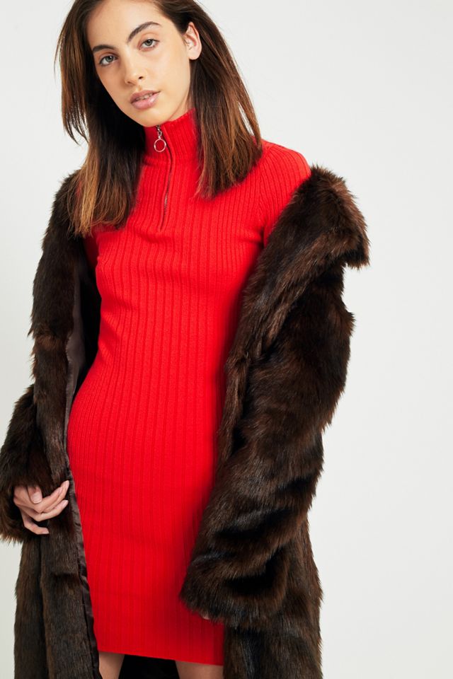Light Before Dark Midi Chocolate Brown Faux Fur Coat #4
