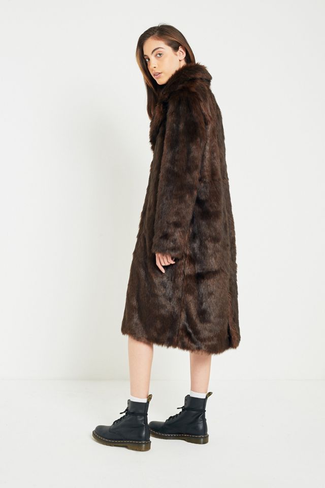 Light Before Dark Midi Chocolate Brown Faux Fur Coat #5