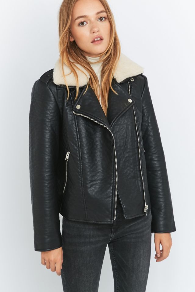 BDG &ndash; Bikerjacke in Schwarz mit Pelzkragen #1