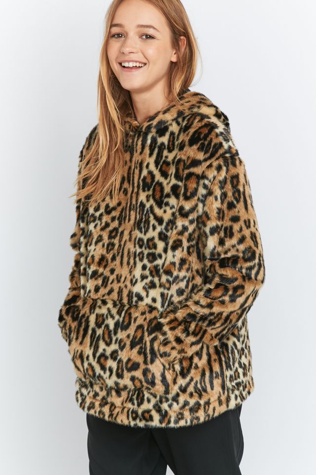 Pins & Needles Leopard Brown Faux-Fur Popover Hoodie | Urban