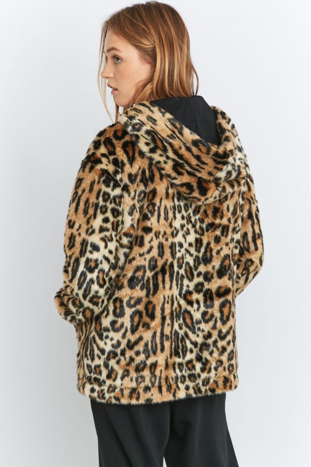 Pins & Needles Leopard Brown Faux-Fur Popover Hoodie | Urban