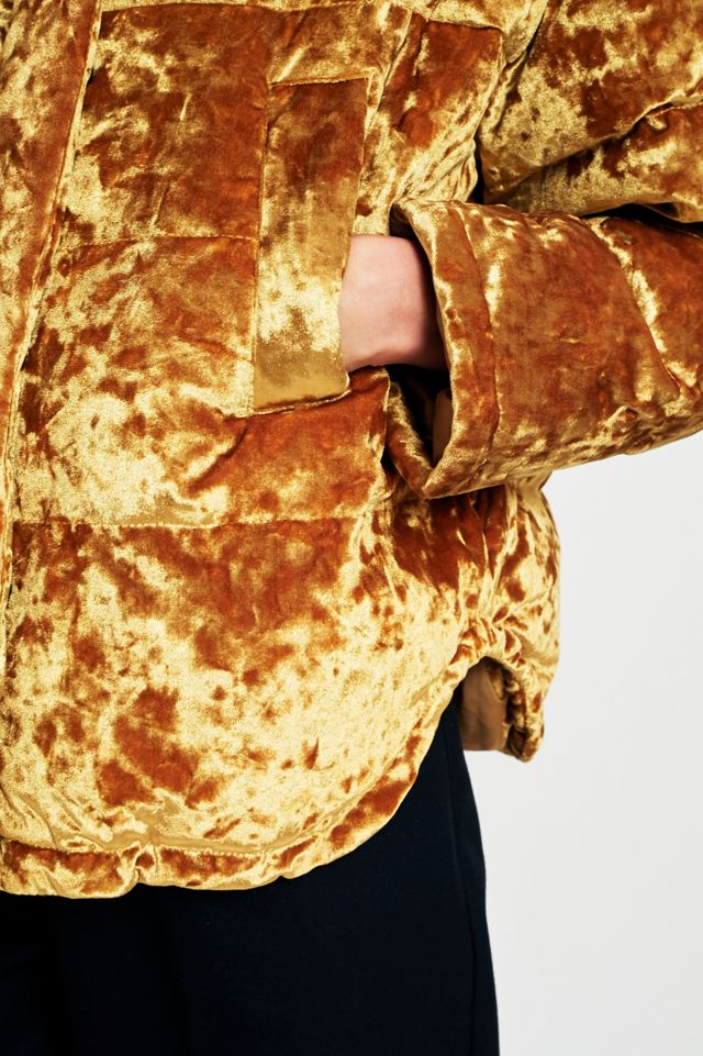 Light Before Dark Gold Velvet Pillow Puffer Jacket #2