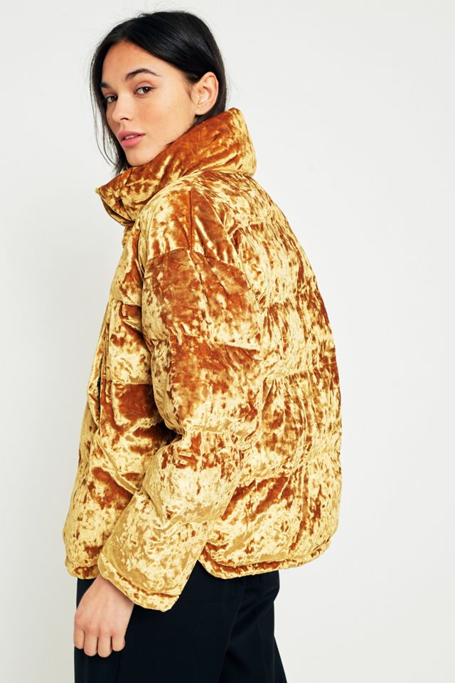 Light Before Dark Gold Velvet Pillow Puffer Jacket #3