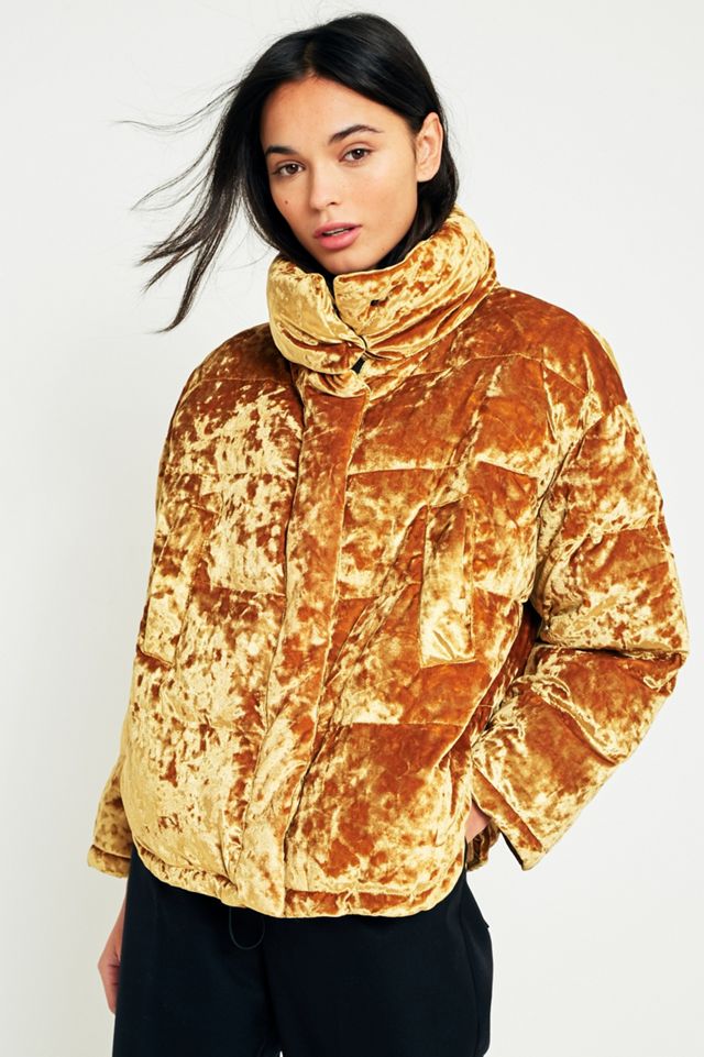 Light Before Dark Gold Velvet Pillow Puffer Jacket #4