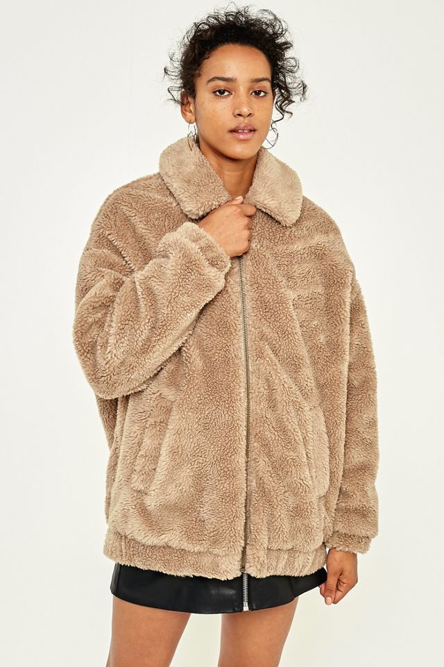 Light Before Dark Camel Teddy Zip-Through Jacket #1