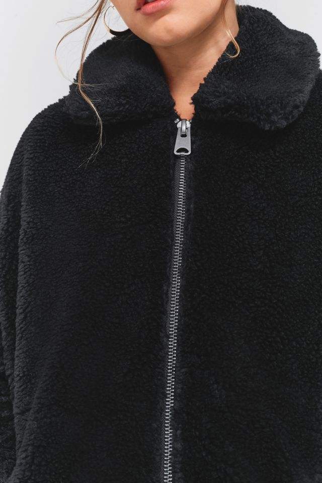 Urban outfitters black teddy jacket cheap