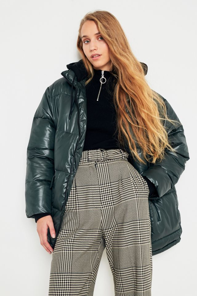 Light Before Dark Green Wet Look Puffer Jacket #1