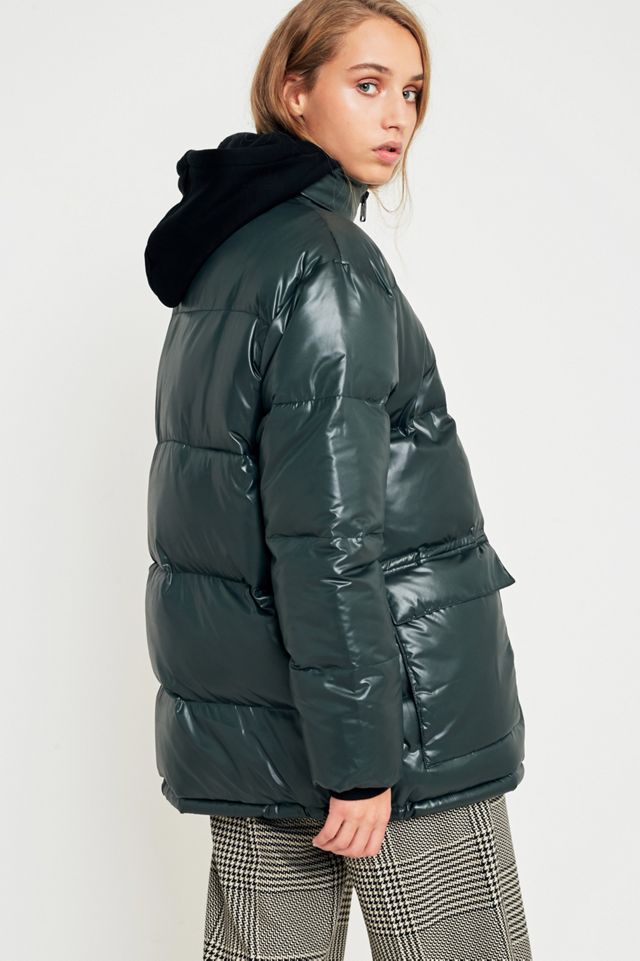 Light Before Dark Green Wet Look Puffer Jacket #3