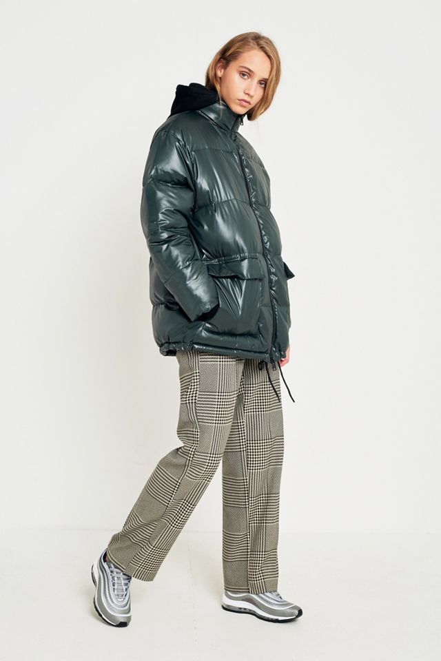Light Before Dark Green Wet Look Puffer Jacket #4