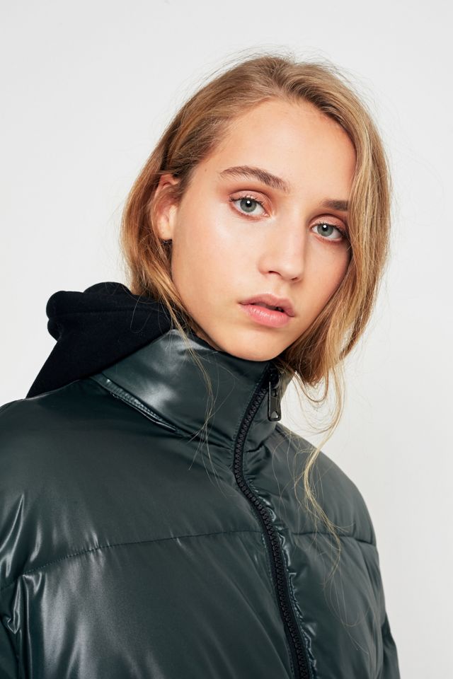 Light Before Dark Green Wet Look Puffer Jacket #5
