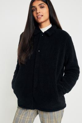 FILA Black Button Down Teddy Coat Urban Outfitters UK