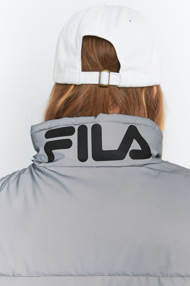 UO Exclusive Fila Toto Reflective Silver Cropped Puffer Jacket