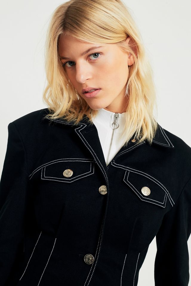 Fleamadonna Contrast-Stitching Shoulder Pad Button-Front Jacket #1