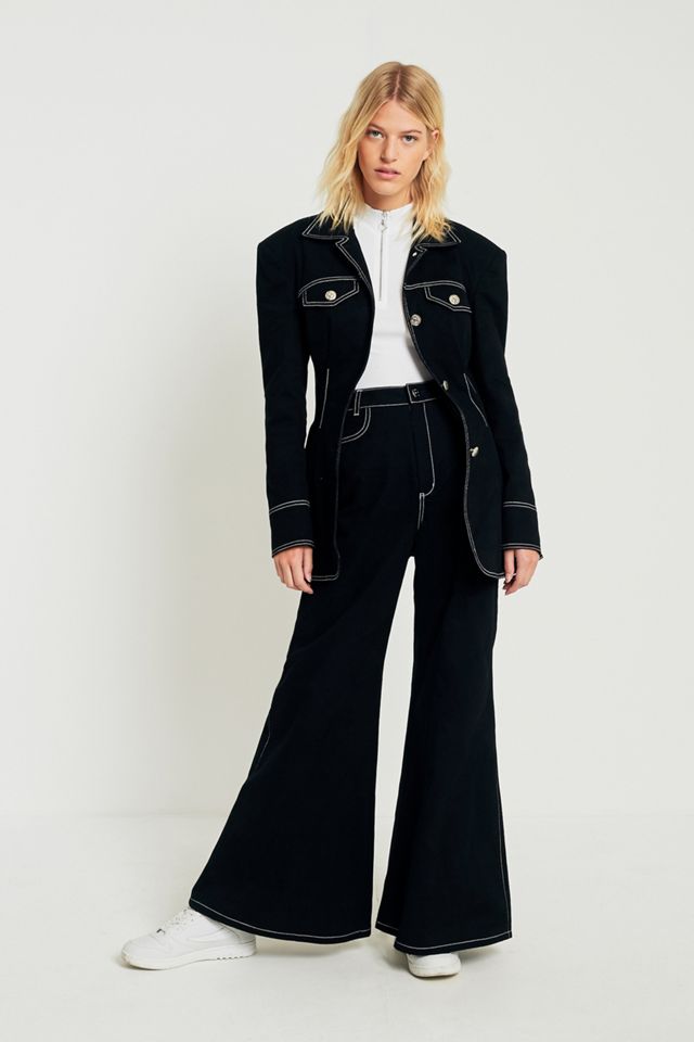 Fleamadonna Contrast-Stitching Shoulder Pad Button-Front Jacket #2