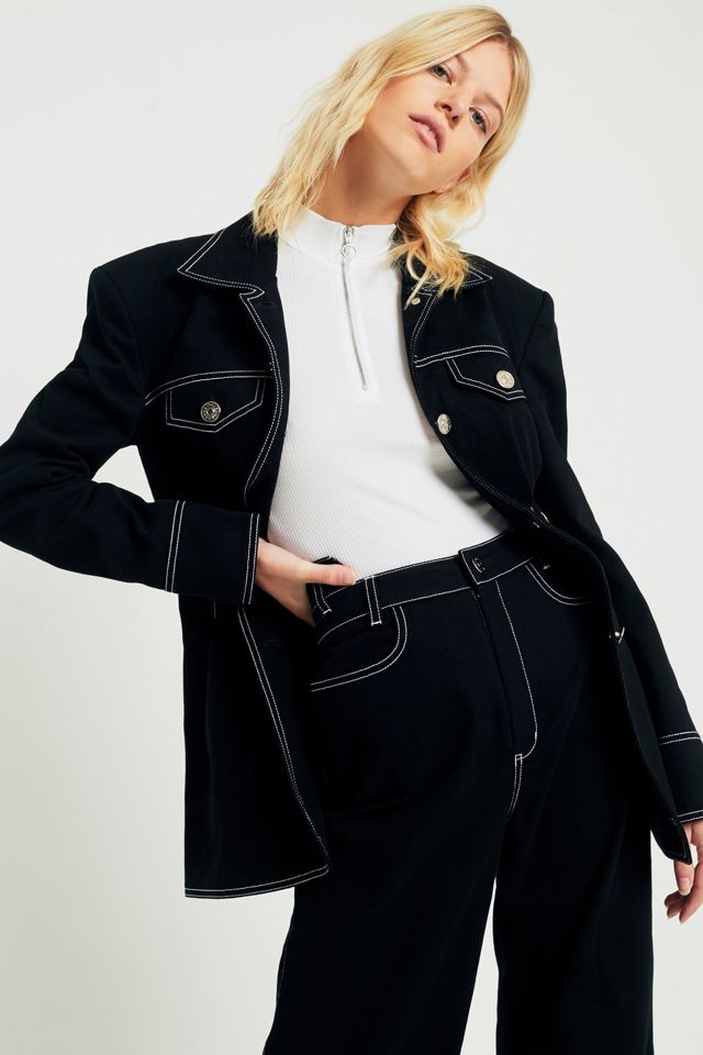 Fleamadonna Contrast-Stitching Shoulder Pad Button-Front Jacket #3