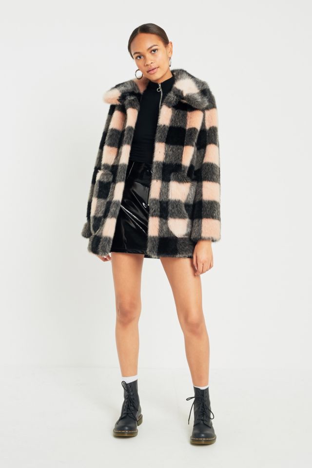 Jakke Tammy Pink Checked Faux Fur Jacket