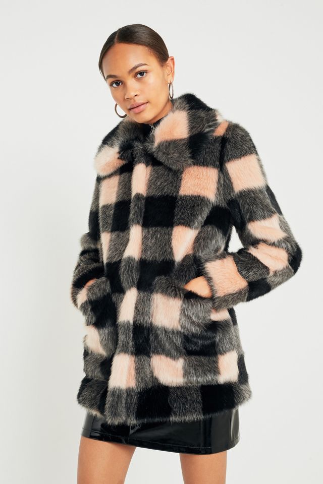 Jakke Tammy Pink Checked Faux Fur Jacket #1