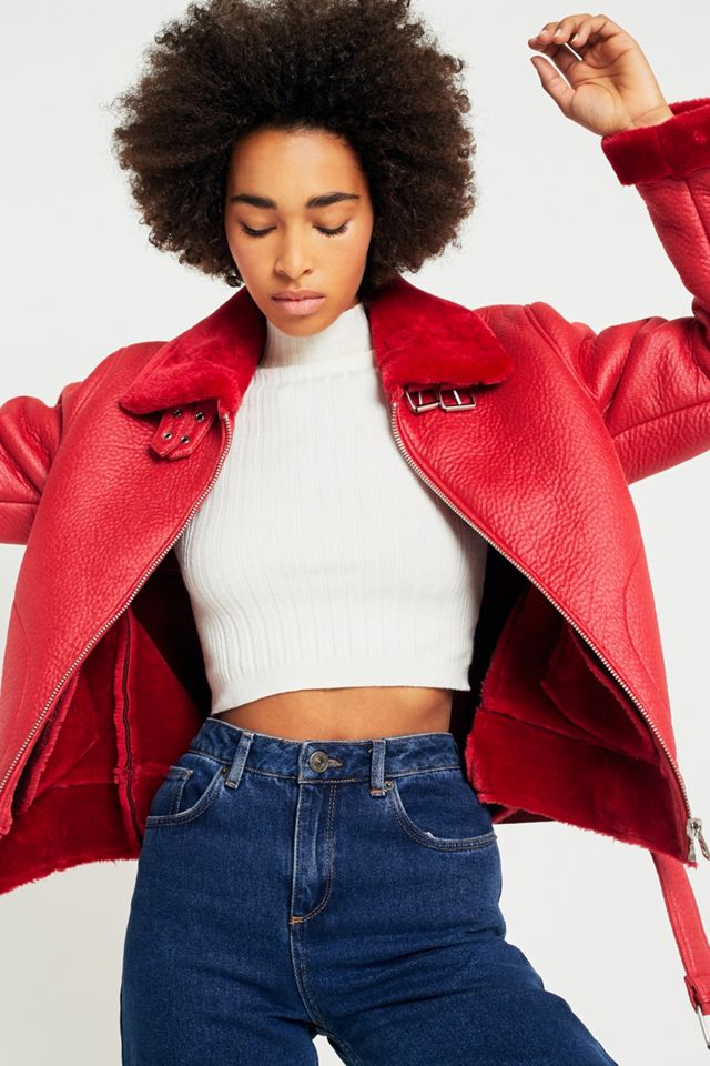 Jakke Red Faux Fur Aviator Jacket #1