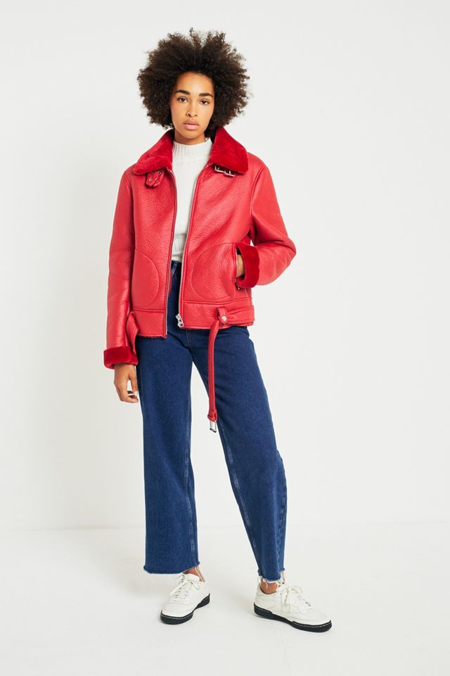 Jakke Red Faux Fur Aviator Jacket #2