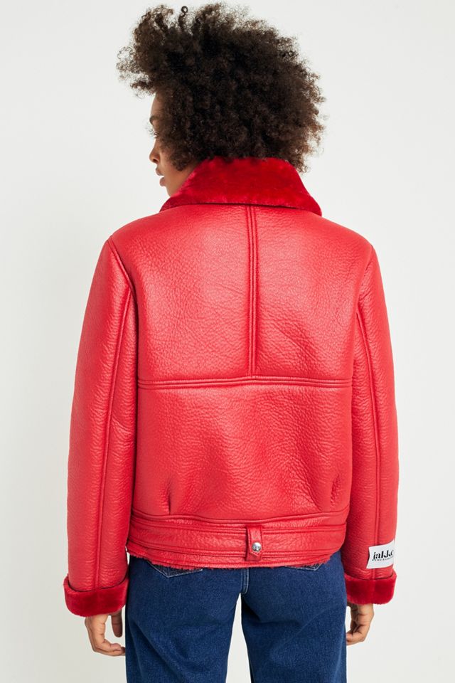 Jakke Red Faux Fur Aviator Jacket #5