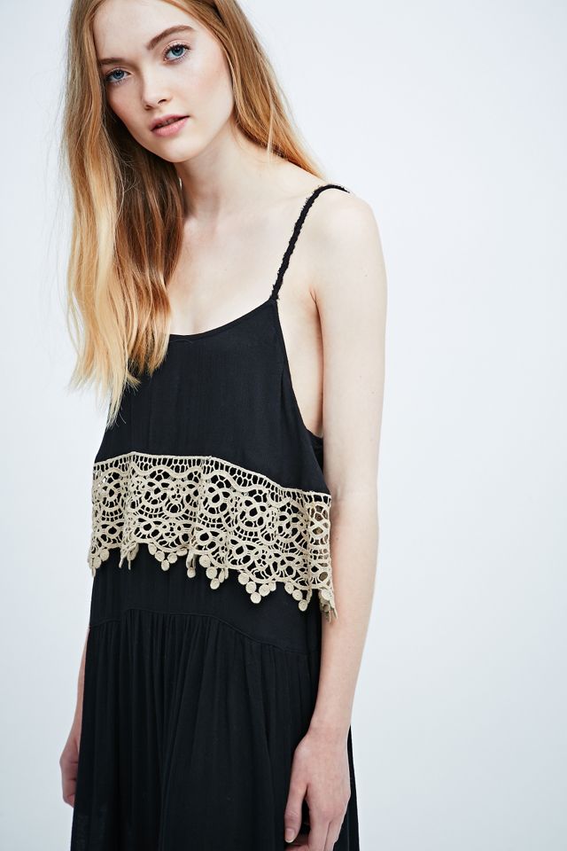 Free People Crochet Panel Slip Dress in Black #3