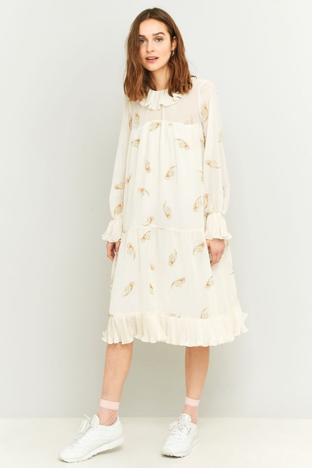 Manoush Oversized Vestido Midi Crema Floral Bordado #1