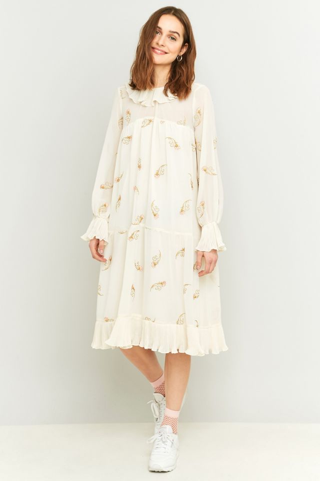 Manoush Oversized Vestido Midi Crema Floral Bordado #4