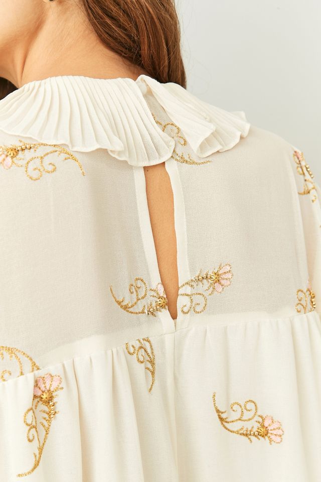 Manoush Oversized Vestido Midi Crema Floral Bordado #5