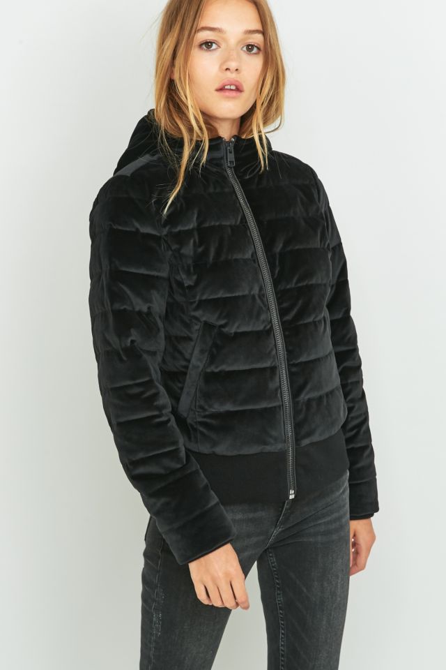 Calvin Klein Black Velvet Puffer Jacket Urban Outfitters UK