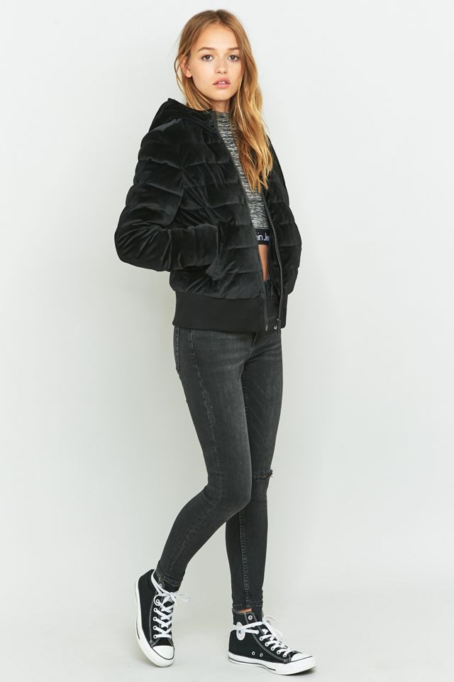 Calvin Klein Black Velvet Puffer Jacket #4