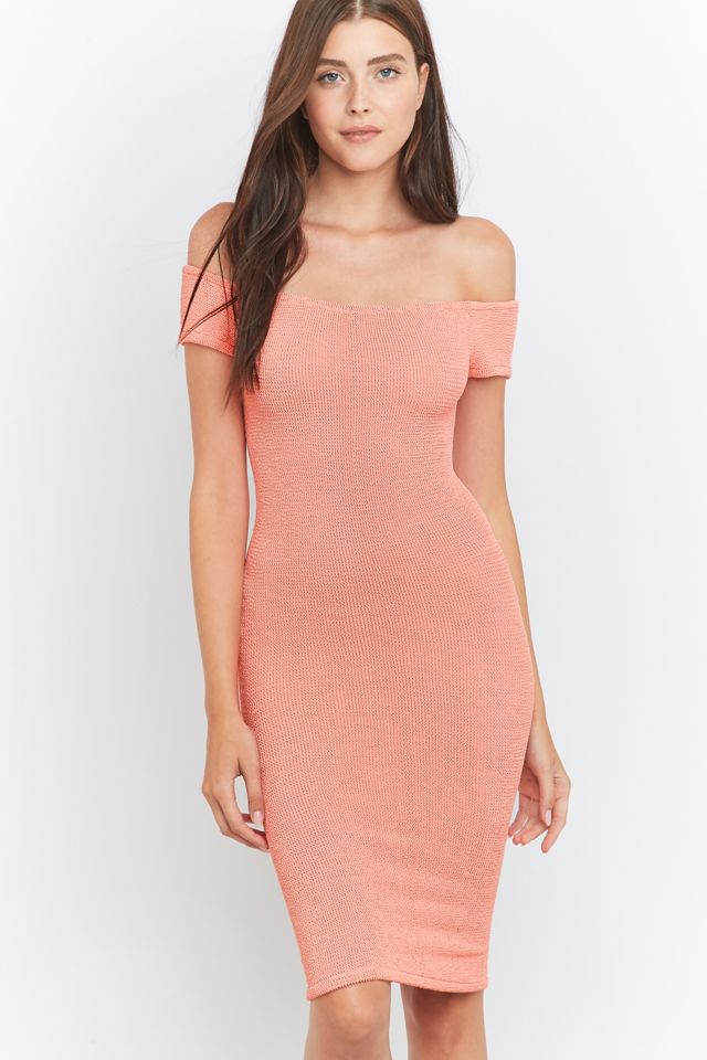 HunzaG Short Sleeve Peach Bardot Midi Dress | Urban Outfitters UK