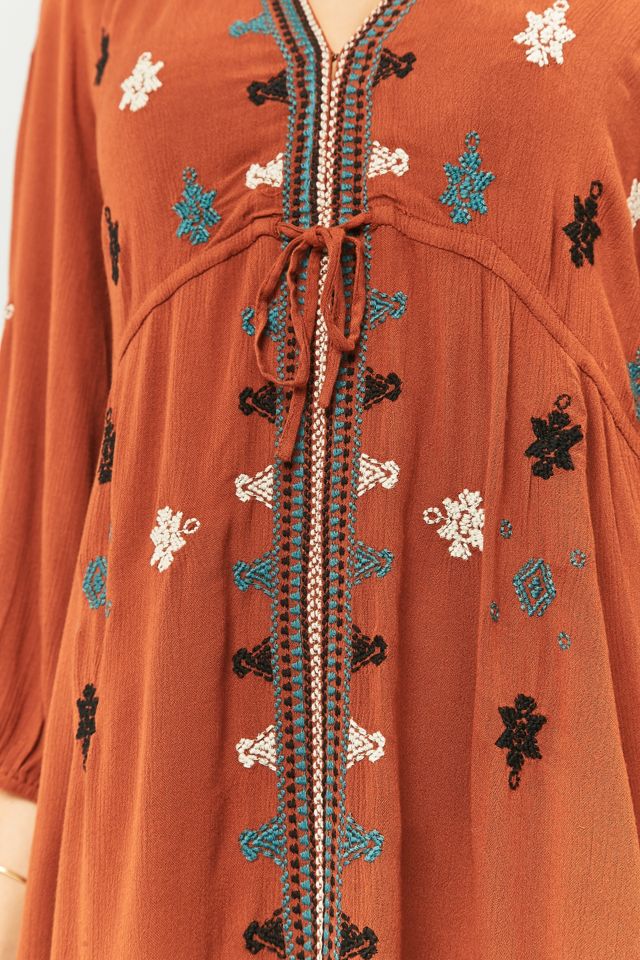 Free People Star Gazer Gauzy Brown Dress | Urban Outfitters UK
