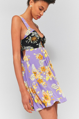 Abito Corto Free People Sweet Talker Blu Floreale Con Schiena Aperta - Taglia S