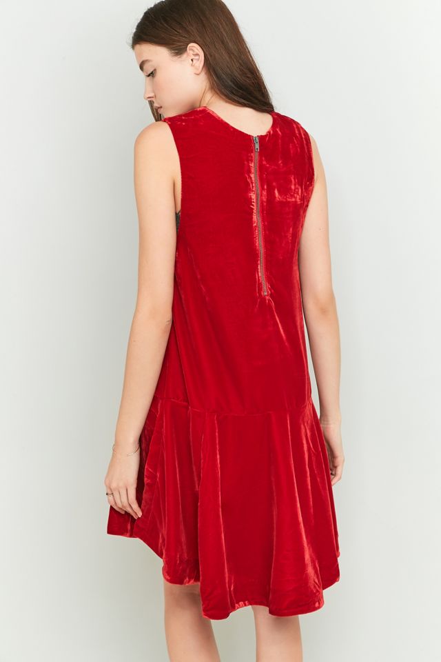Free People Soft Focus Red Velvet Drop-Waist Dress | Urban Outfitters UK
