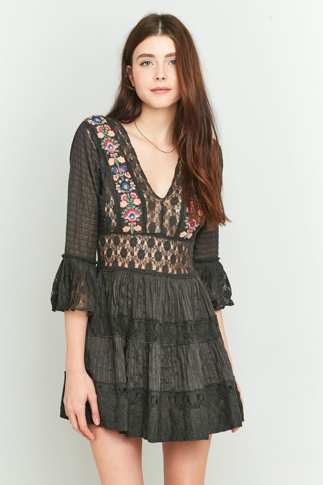 Free People Antichità Nero Frilly Mini Abito #2