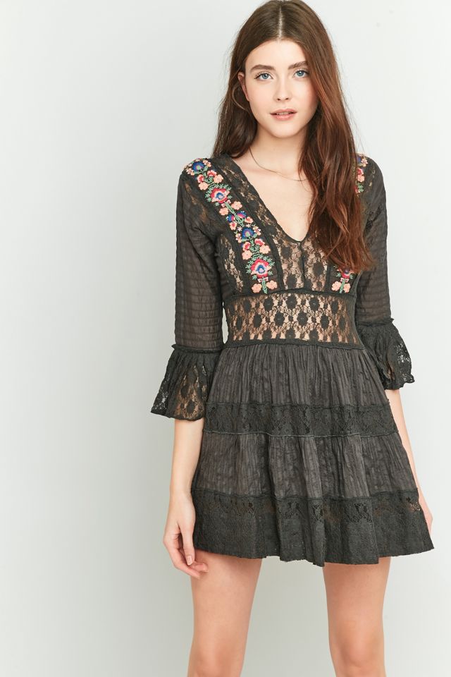 Free People Antichità Nero Frilly Mini Abito #4