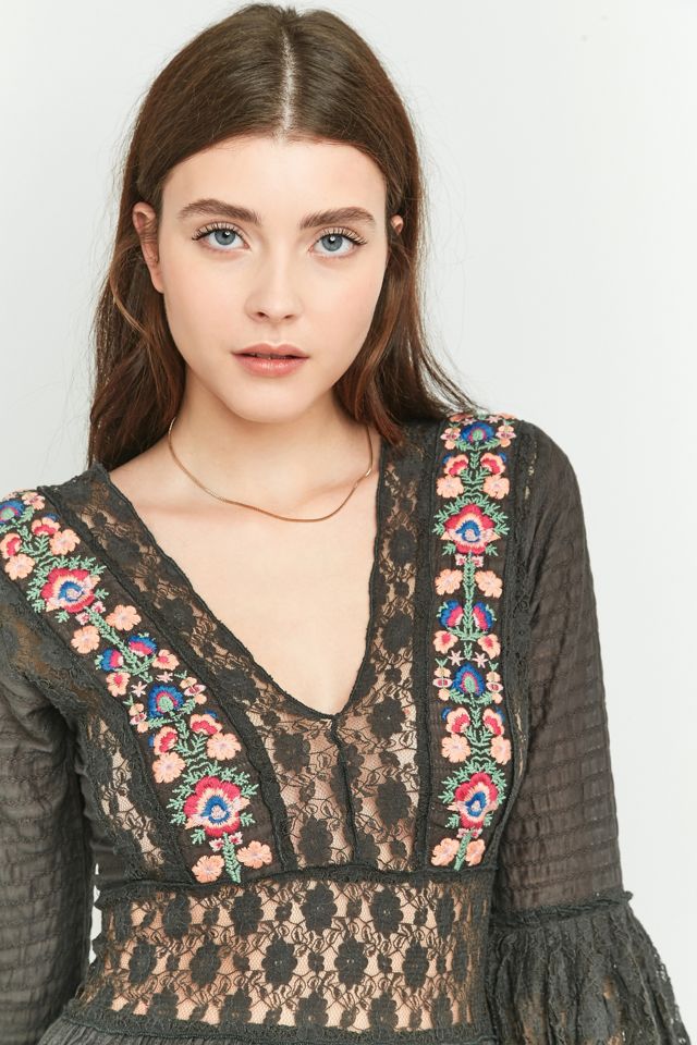 Free People Antichità Nero Frilly Mini Abito #5