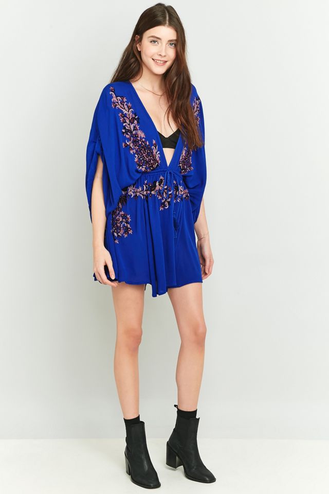 Free People Pretty Pineapple Embroidered Blue Dress | Urban Outfitters UK