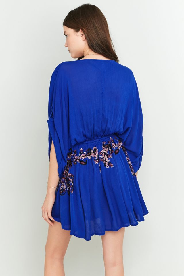 Free People Pretty Pineapple Embroidered Blue Dress | Urban Outfitters UK