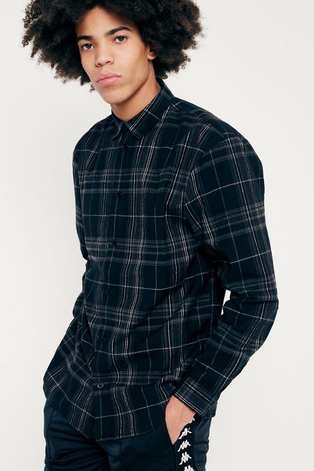 UO Black Plaid Flannel Button-Down Shirt #4