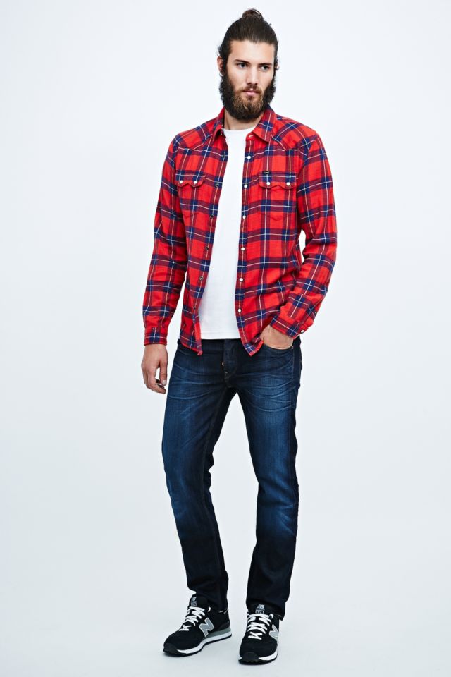 Lee Rider Check Red | Urban Outfitters UK